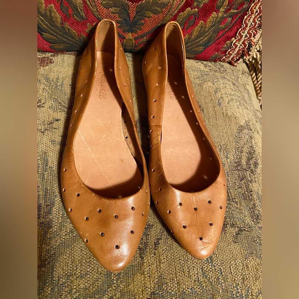 Madewell Sidewalk Skimmer Flats, cognac leather 8.5
